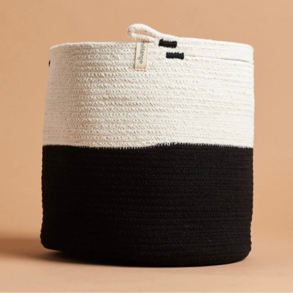 NEW Mia Melange Black White Foldable Cotton Yarn Rope Basket Organizer 9" x 9" - Picture 6 of 11